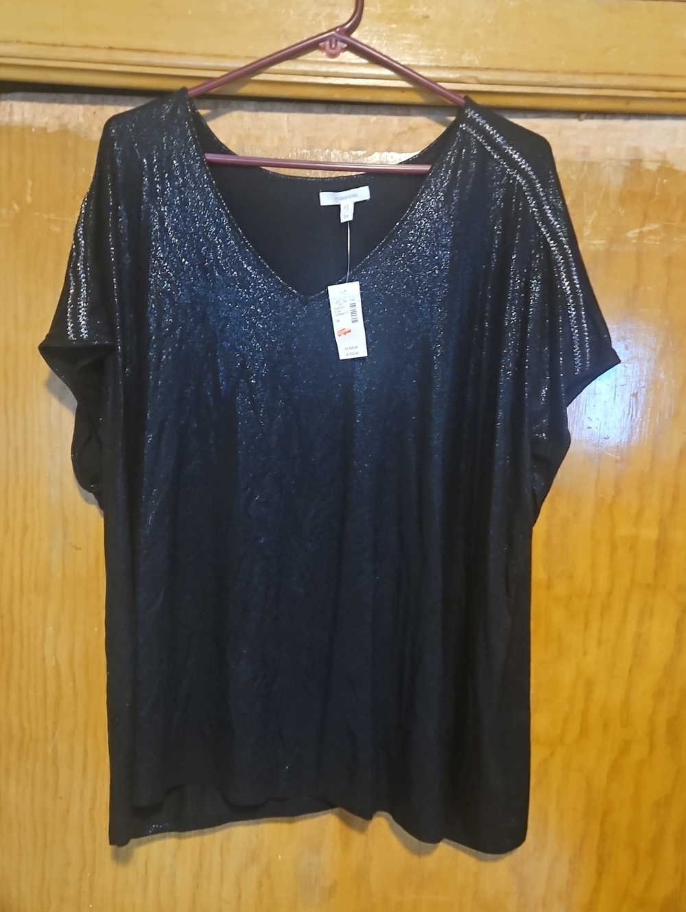 Maurices Black Shimmer V-Neck Short Sleeve Top